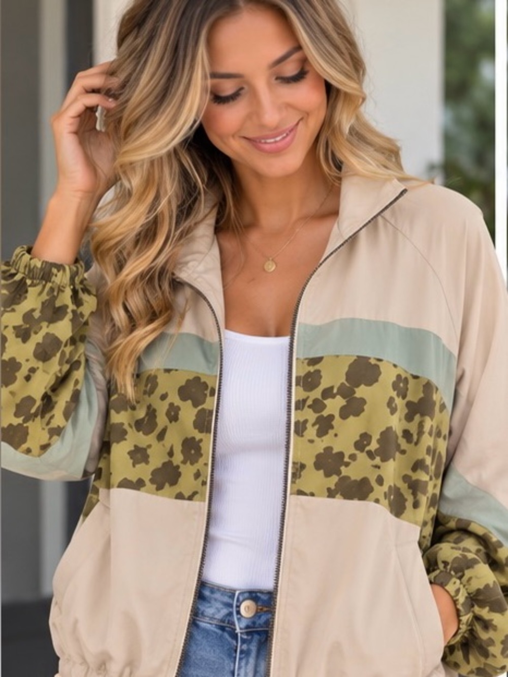 Mystree NWT Colorblock Animal Print Bomber Jacket